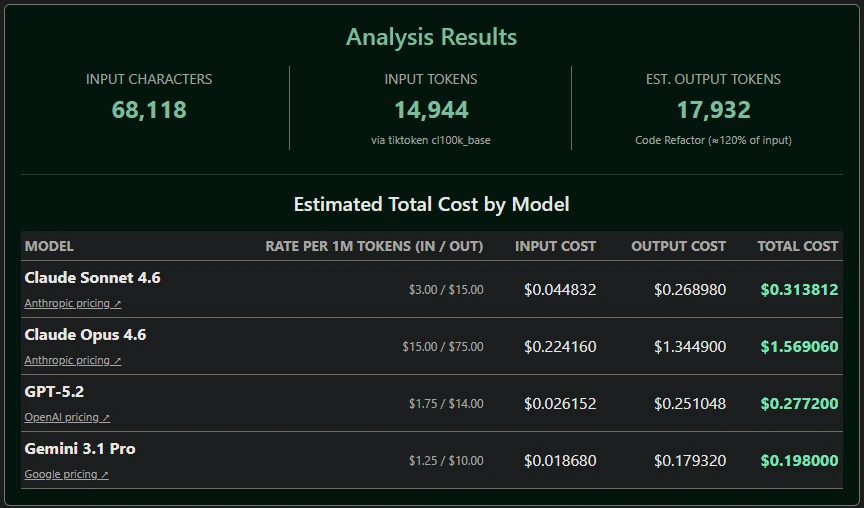 AI Token & API Cost Estimator Preview
