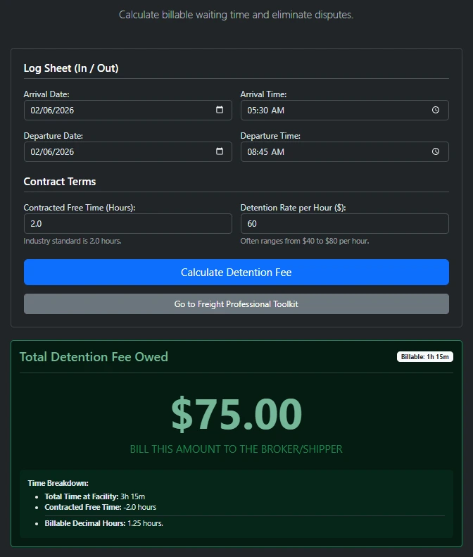 Detention & Layover Fee Calculator Preview