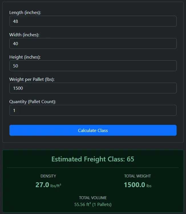 Freight Class Calculator