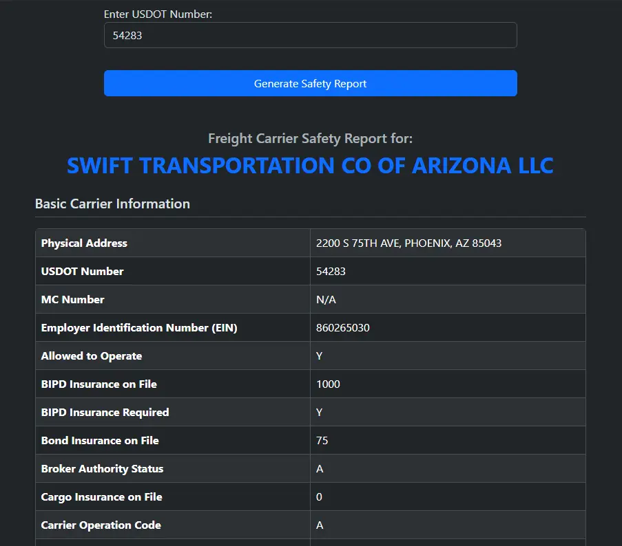 Freight Carrier Safety Reporter