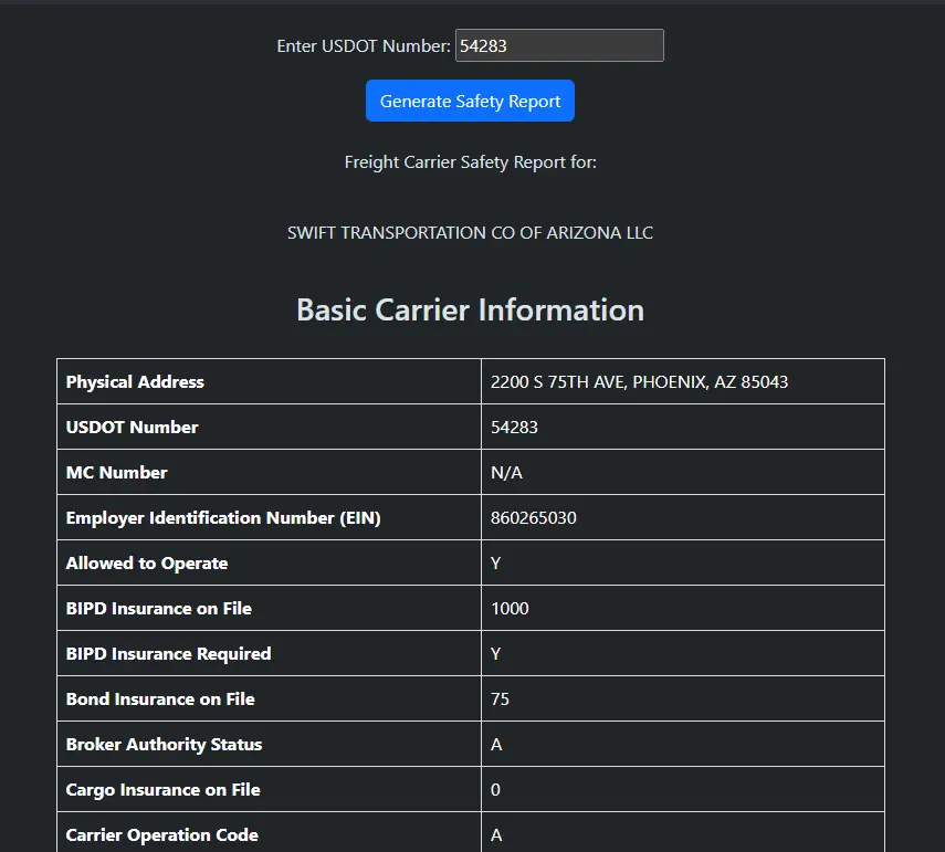 Freight Carrier Safety Reporter