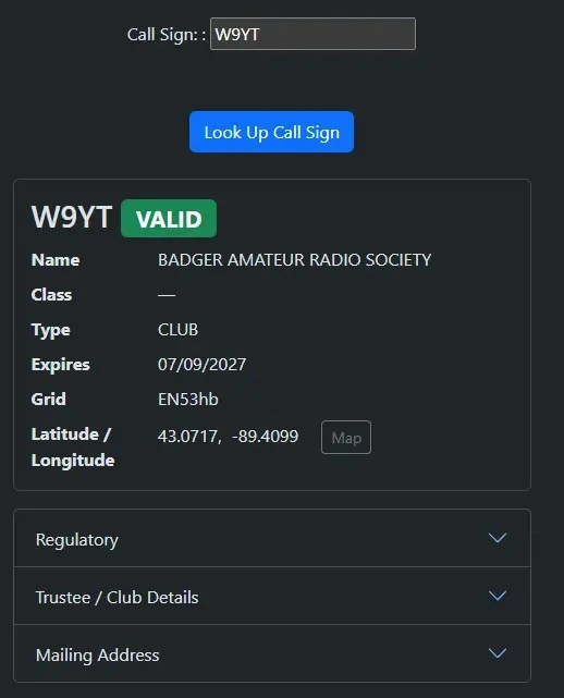 Ham Radio Call Sign Lookup Preview