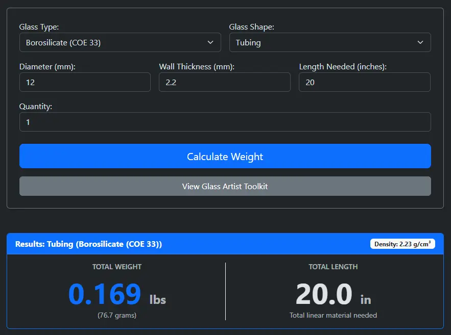 Lampwork Glass Calculator