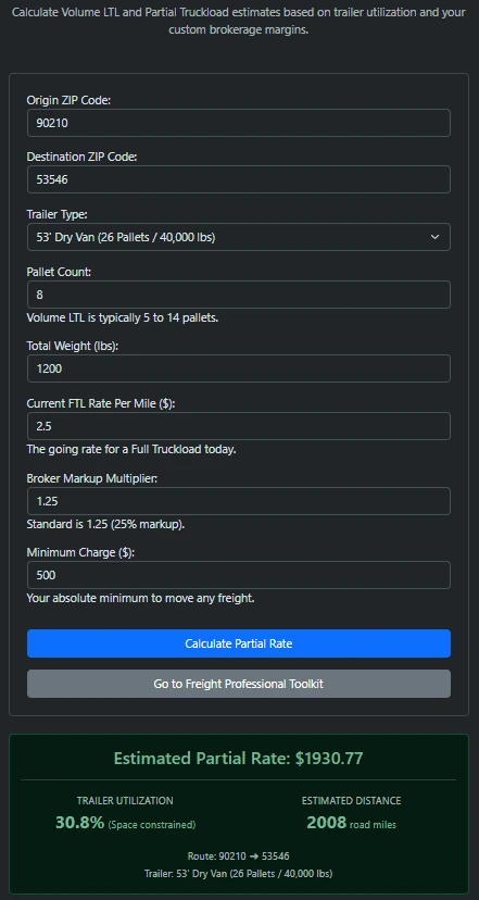 Freight Partial & Volume LTL Rate Calculator Preview
