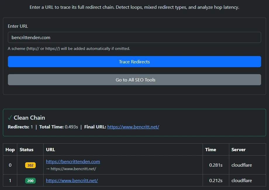 Redirect Chain Checker Preview