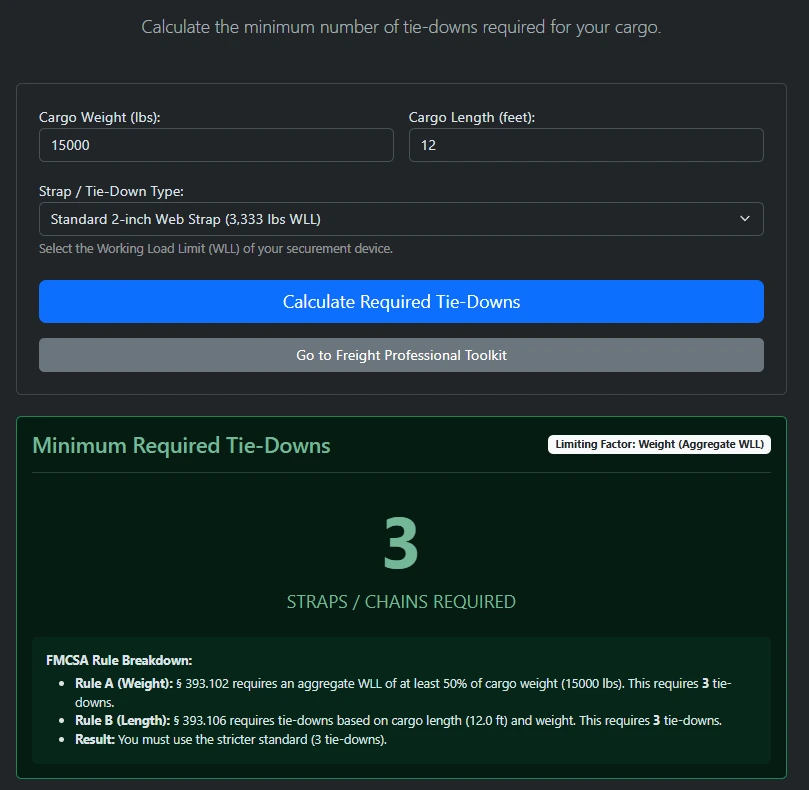FMCSA Tie-Down Calculator